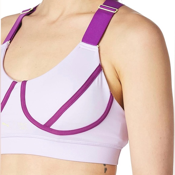 PUMA womens Train First Mile Mid Impact Sports Bra, MEDIUM, Lilac/Purple color - Picture 5 of 14